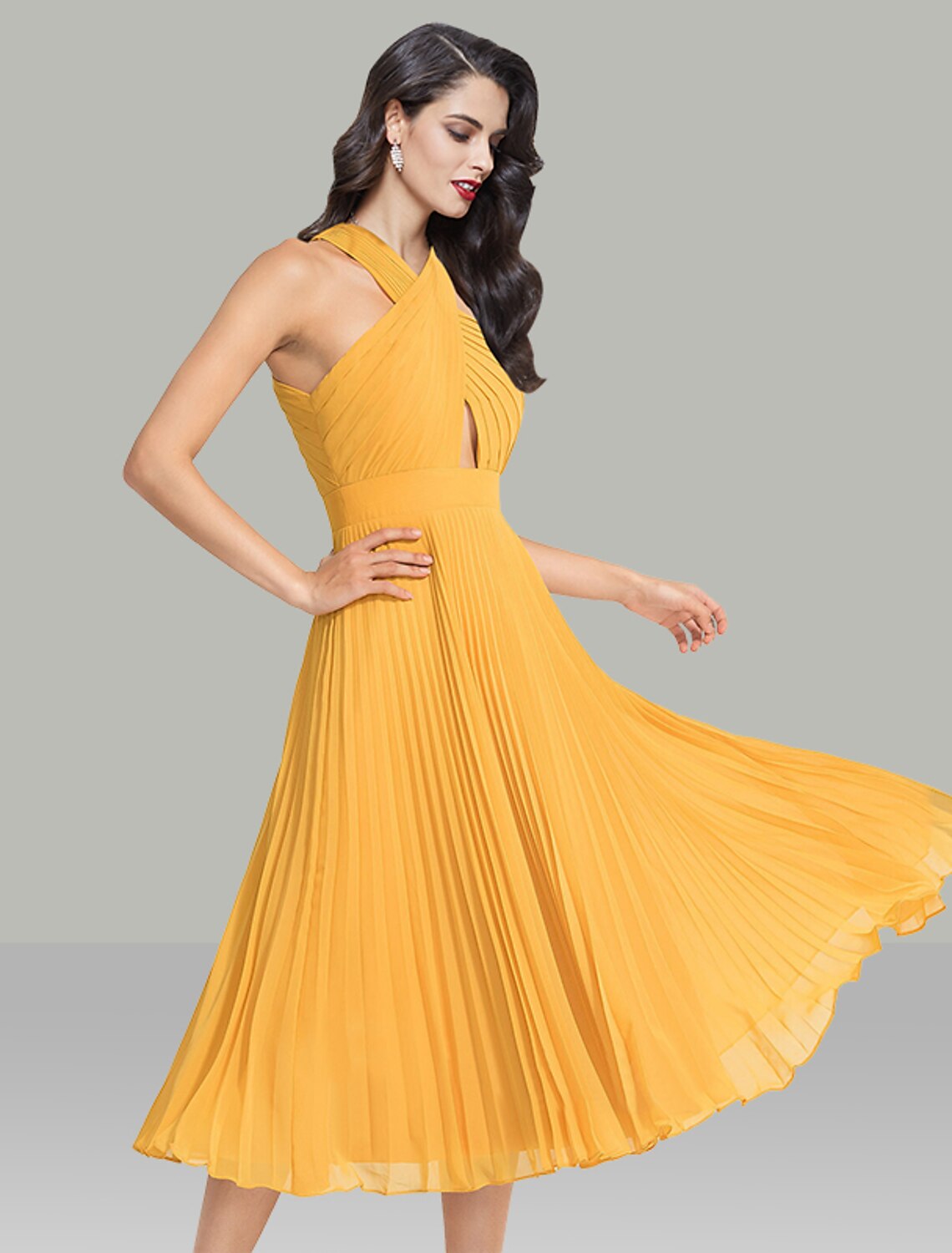 Wholesale A-Line Wedding Guest Dresses Elegant Dress Cocktail Party Wedding Party Tea Length Sleeveless Halter Neck Chiffon with Ruched